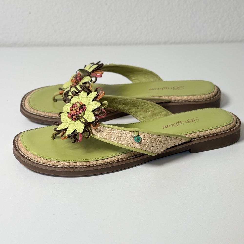 Brighton Orchid Flip Flops Womens Size 6.5 Green Leather Slip On Sandals - Picture 2 of 13